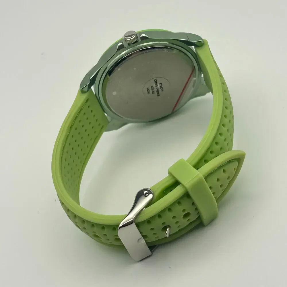 Green Quartz Watch Rhinestone Dial Silicone Strap Fashion Casual Wristwatch - Picture 5 of 8